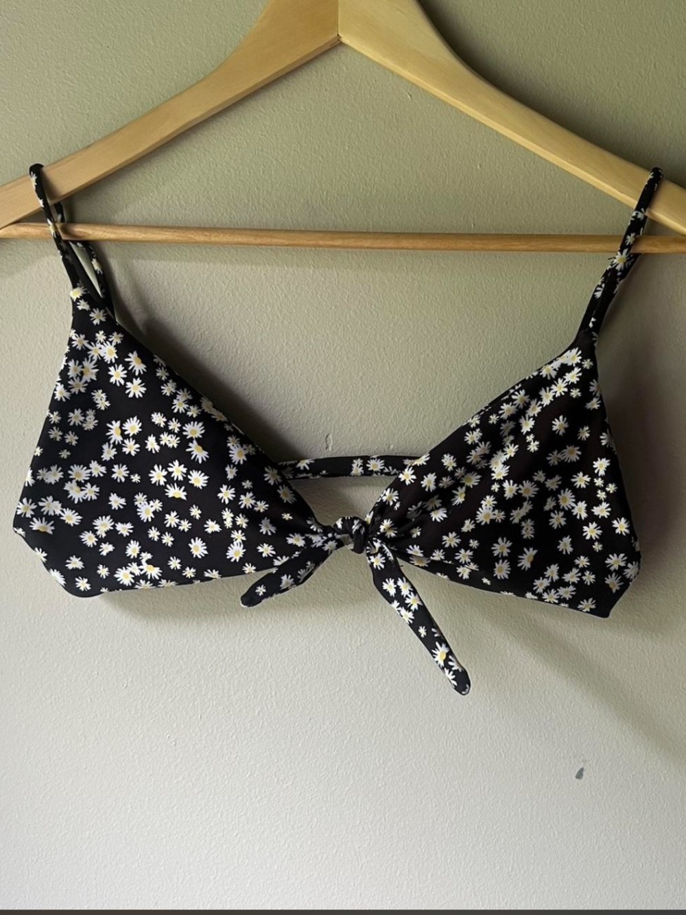 Skatie Black Daisy Tie-Front Bikini Top